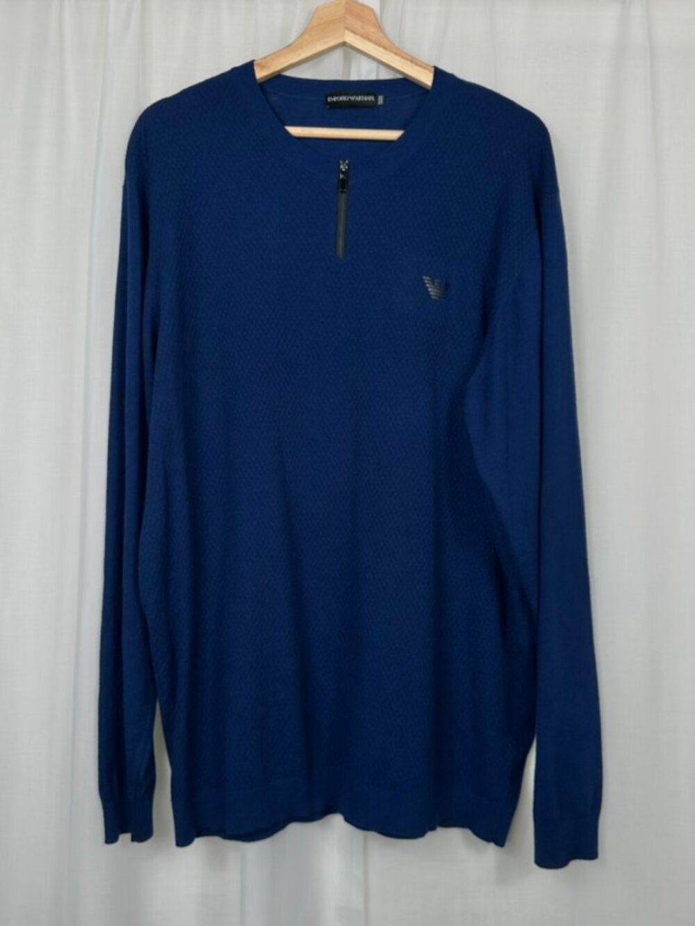 Emporio Armani 100% Wool 1/4 Zip Pullover Sweater Tag 4XL (Fits like US XL) Blue